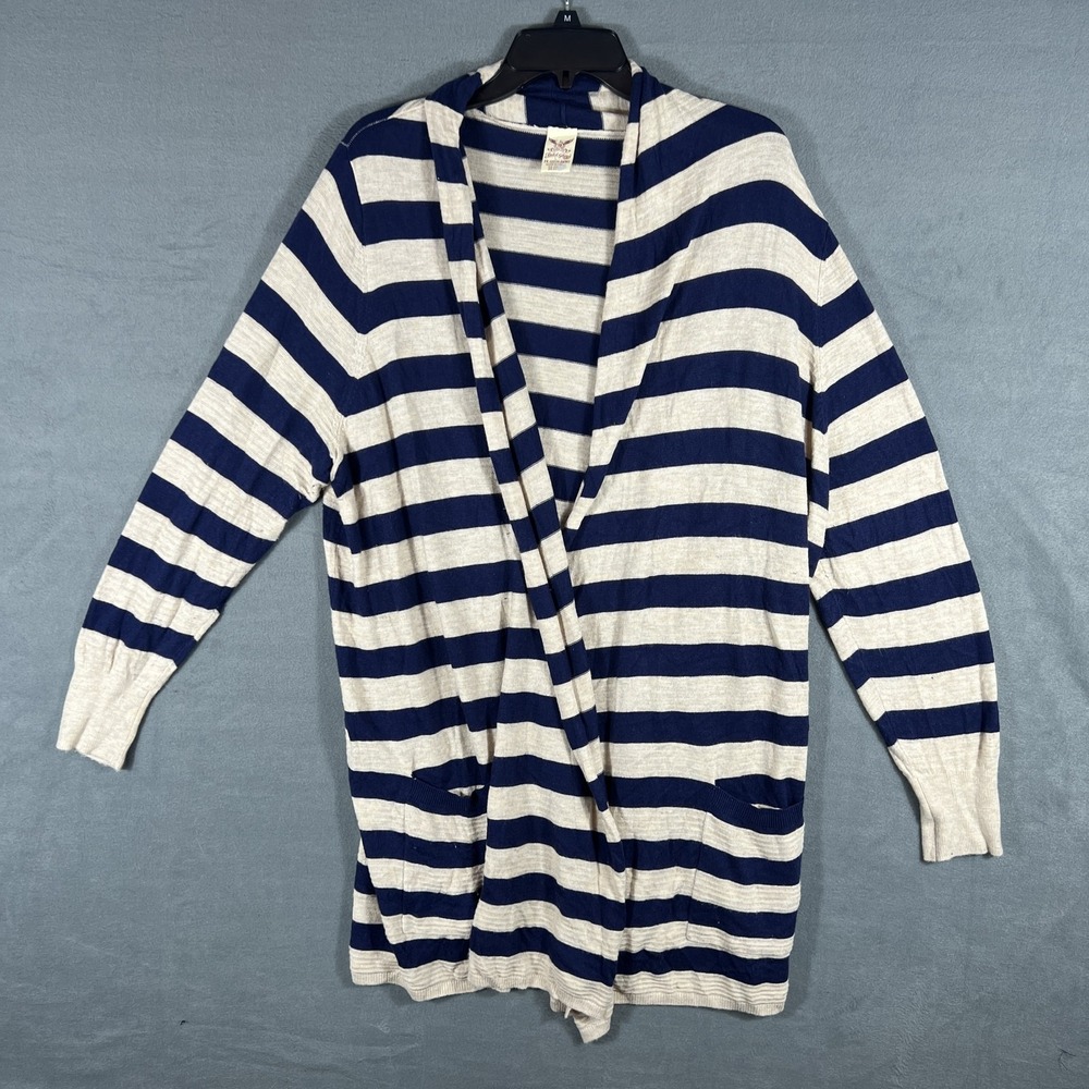 Faded Glory Women's 3X Plus Size Navy Blue Tan Stripe Open Front Cardigan